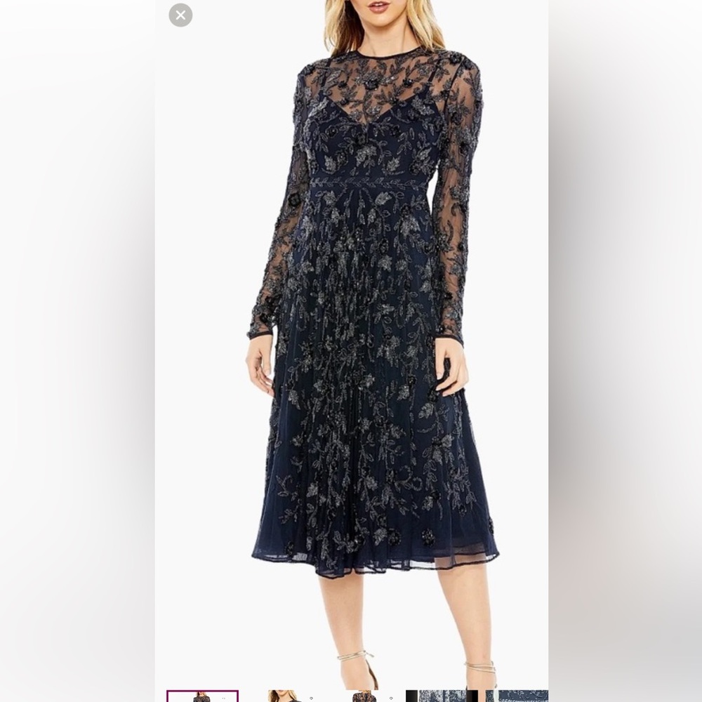Mac Duggal Midnight Blue Embroidered Gown